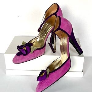 Dolce & Gabbana purple suede ankle strap heels 38